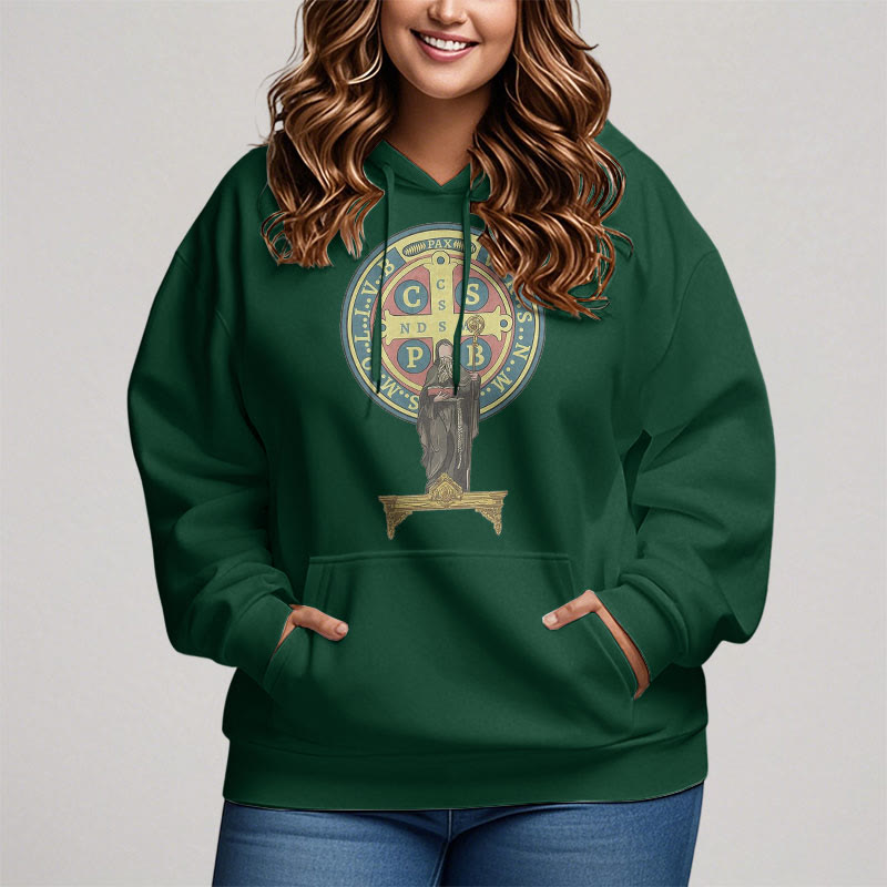 Christianartworkshop Kapuzenpullover aus Polyester im klassischen, farbigen Stil mit St. Benedikt-Medaillenstatue, mit Fleecefutter - image 13