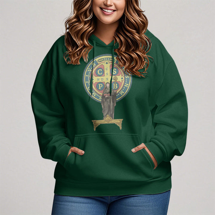 Christianartworkshop Kapuzenpullover aus Polyester im klassischen, farbigen Stil mit St. Benedikt-Medaillenstatue, mit Fleecefutter - image 13