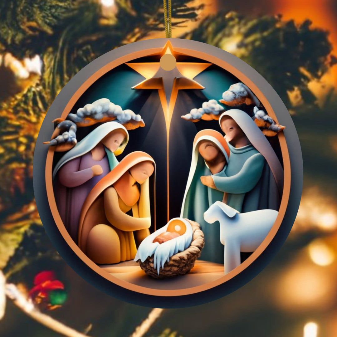 Christianartworkshop Klassische Weihnachtskrippe im farbigen Stil mit Sternenmotiv, Weihnachtskrippe zum Aufhängen - Keramik - image 0
