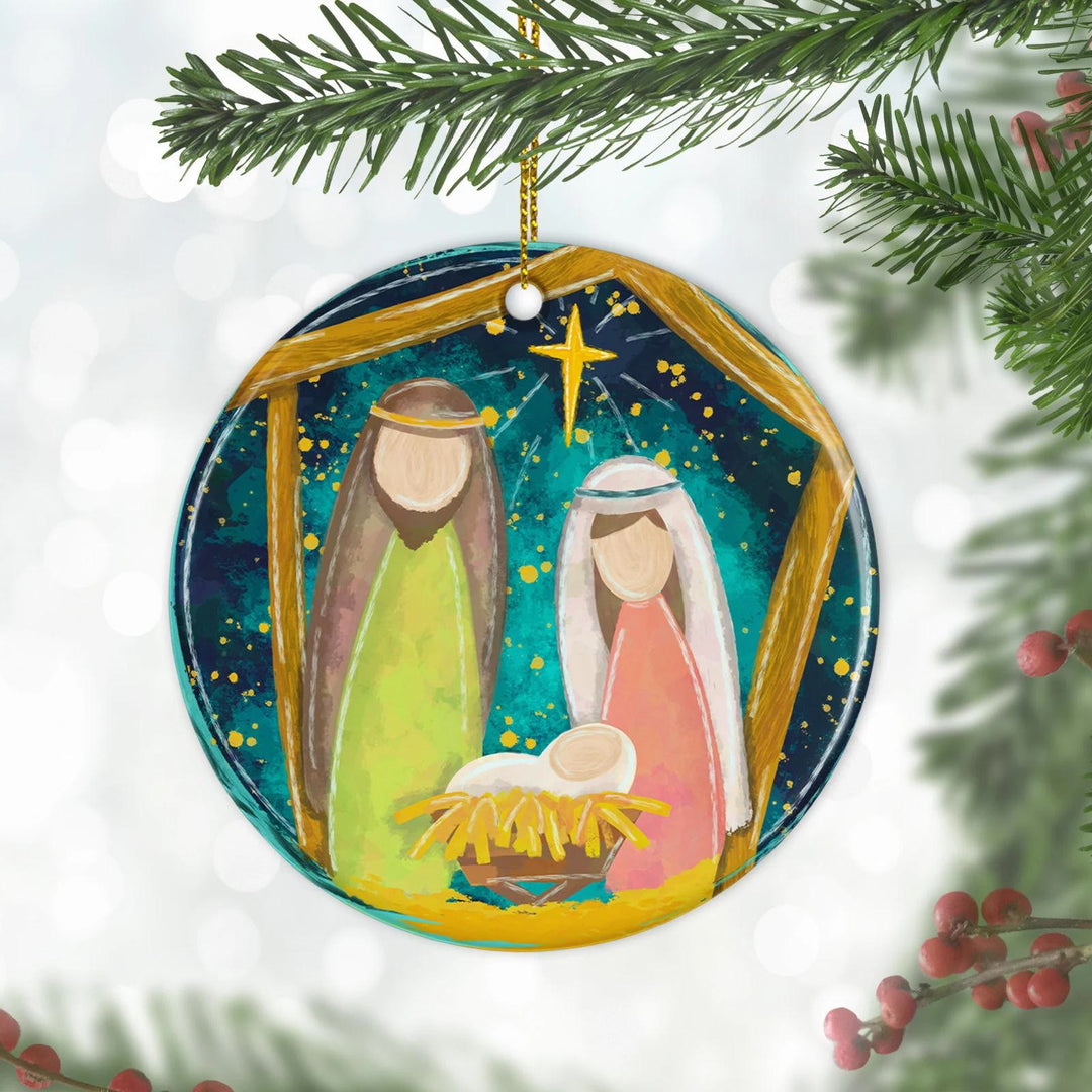 Christianartworkshop Farbige Weihnachtskrippe im Cartoon-Stil, Heilige Familie, zum Aufhängen - Keramik - image 0