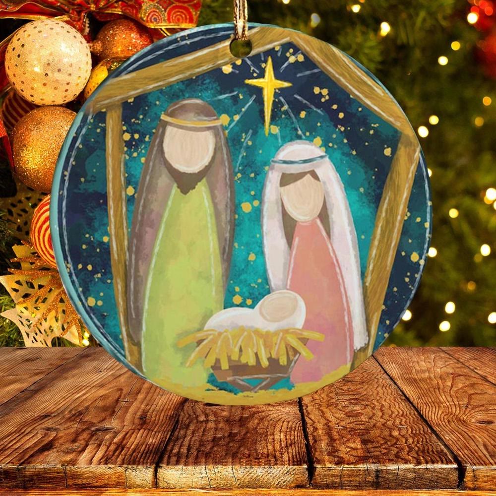 Christianartworkshop Farbige Weihnachtskrippe im Cartoon-Stil, Heilige Familie, zum Aufhängen - image 1