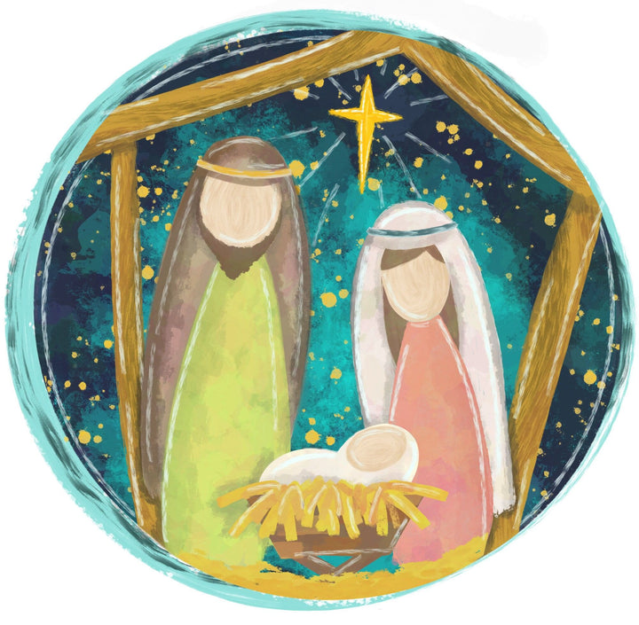 Christianartworkshop Farbige Weihnachtskrippe im Cartoon-Stil, Heilige Familie, zum Aufhängen - image 2
