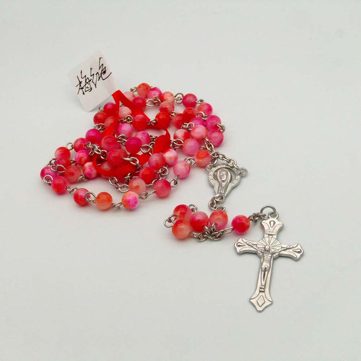 Christianartworkshop Rosenkranz „Unsere Liebe Frau vom Rosenkranz und Kruzifix“ aus einer runden, mehrfarbigen Legierungskette mit 6 mm