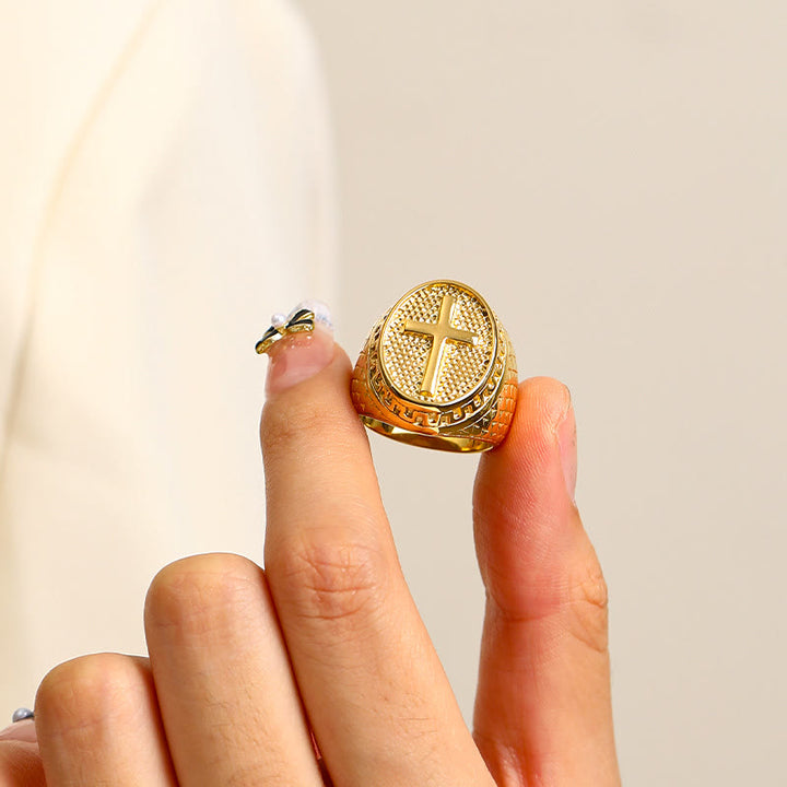 Christianartworkshop Klassischer Stil Einzigartiger Ring mit Kreuz und göttlichem Glauben