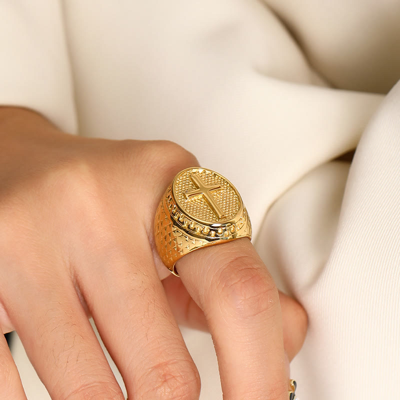 Christianartworkshop Klassischer Stil Einzigartiger Ring mit Kreuz und göttlichem Glauben