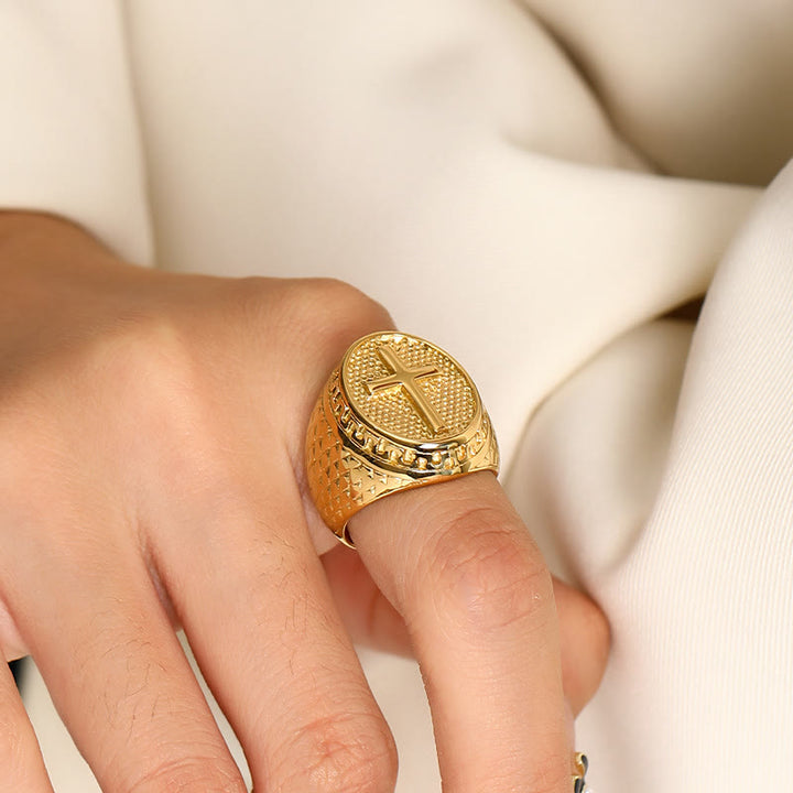 Christianartworkshop Klassischer Stil Einzigartiger Ring mit Kreuz und göttlichem Glauben
