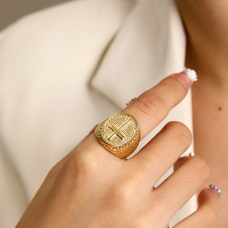 Christianartworkshop Klassischer Stil Einzigartiger Ring mit Kreuz und göttlichem Glauben