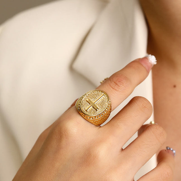 Christianartworkshop Klassischer Stil Einzigartiger Ring mit Kreuz und göttlichem Glauben