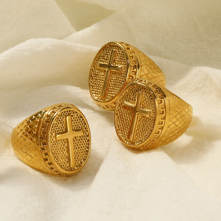 Christianartworkshop Klassischer Stil Einzigartiger Ring mit Kreuz und göttlichem Glauben