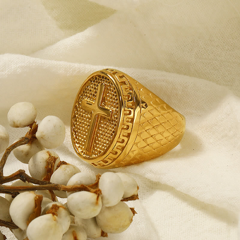 Christianartworkshop Klassischer Stil Einzigartiger Ring mit Kreuz und göttlichem Glauben