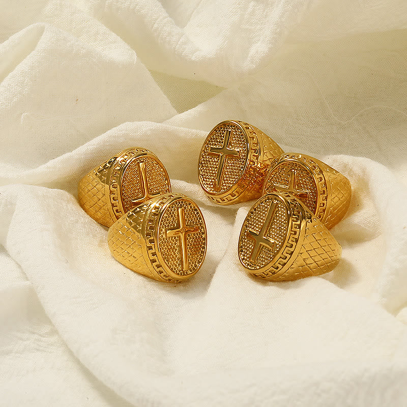 Christianartworkshop Klassischer Stil Einzigartiger Ring mit Kreuz und göttlichem Glauben