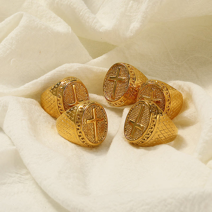 Christianartworkshop Klassischer Stil Einzigartiger Ring mit Kreuz und göttlichem Glauben