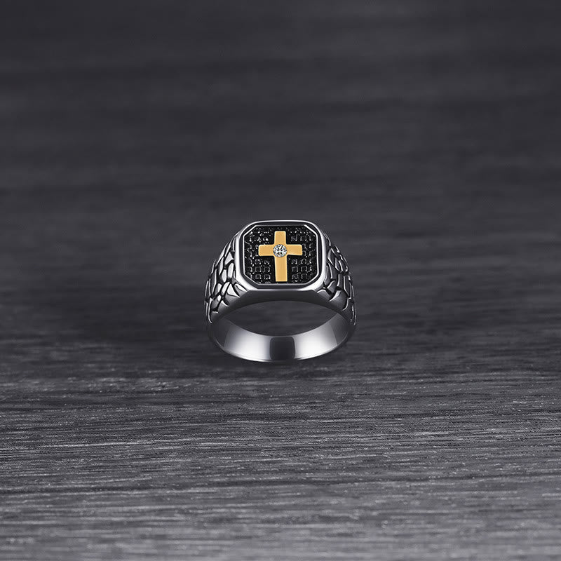 Christianartworkshop Klassischer Stil Gebrochener Stein Muster Kreuz Devine Faith Ring