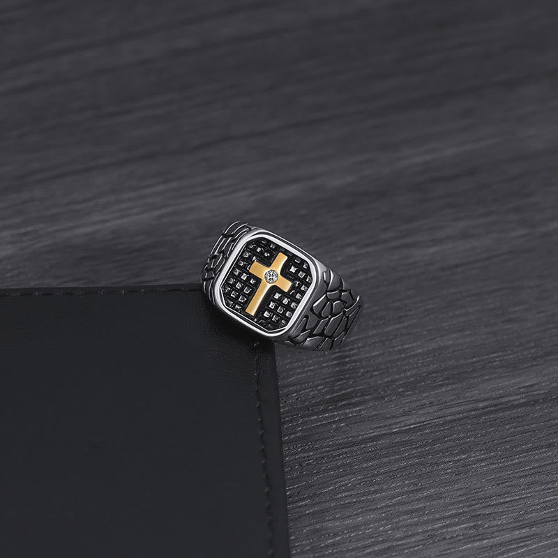 Christianartworkshop Klassischer Stil Ring mit Kreuz im Muster aus gebrochenem Stein, Symbol des Glaubens - image 4