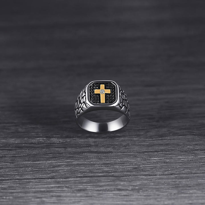 Christianartworkshop Klassischer Stil Ring mit Kreuz im Muster aus gebrochenem Stein, Symbol des Glaubens - image 3
