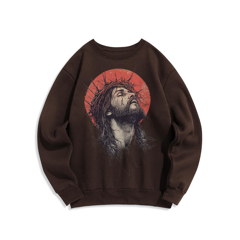 Christianartworkshop Klassisches, farbiges Sweatshirt mit Jesus-Dornenkrone, Fleece-Futter aus Polyester - Braun - 2XL - image 10