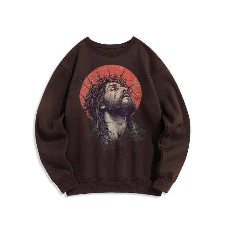 Christianartworkshop Klassisches, farbiges Sweatshirt mit Jesus-Dornenkrone, Fleece-Futter aus Polyester - Braun - 2XL - image 10