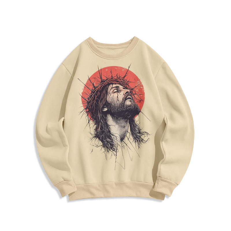 Christianartworkshop Klassisches, farbiges Sweatshirt mit Jesus-Dornenkrone, Fleece-Futter aus Polyester - Beige - 2XL - image 0