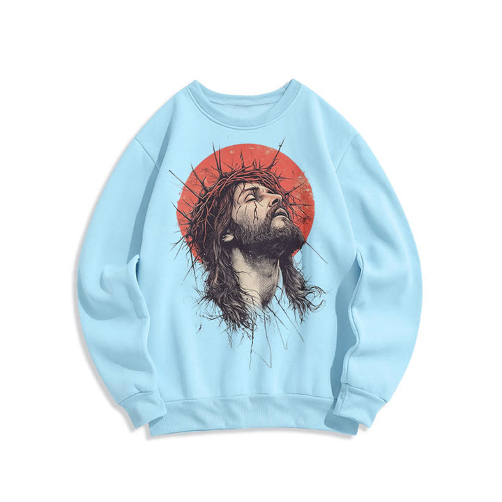 Christianartworkshop Klassisches, farbiges Sweatshirt mit Jesus-Dornenkrone, Fleece-Futter aus Polyester - Blau - 2XL - image 14