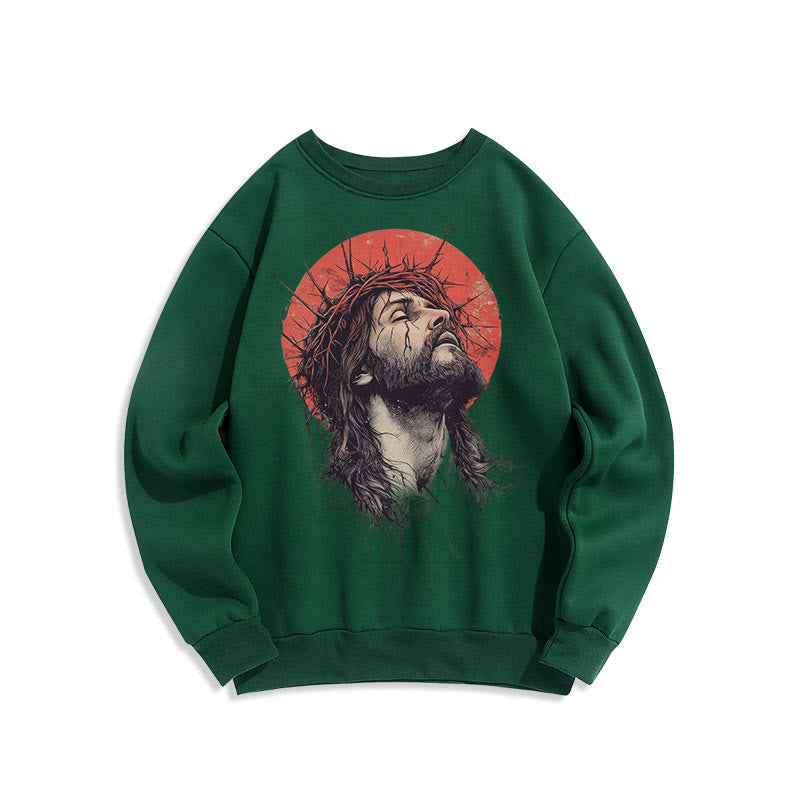 Christianartworkshop Klassisches, farbiges Sweatshirt mit Jesus-Dornenkrone, Fleece-Futter aus Polyester