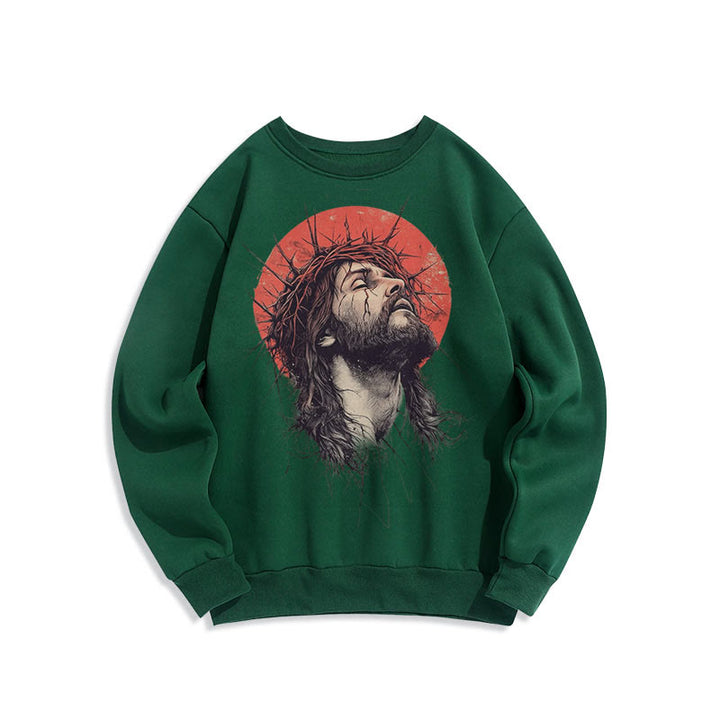 Christianartworkshop Klassisches, farbiges Sweatshirt mit Jesus-Dornenkrone, Fleece-Futter aus Polyester