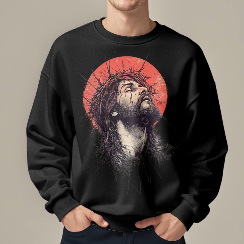 Christianartworkshop Klassisches, farbiges Sweatshirt mit Jesus-Dornenkrone, Fleece-Futter aus Polyester