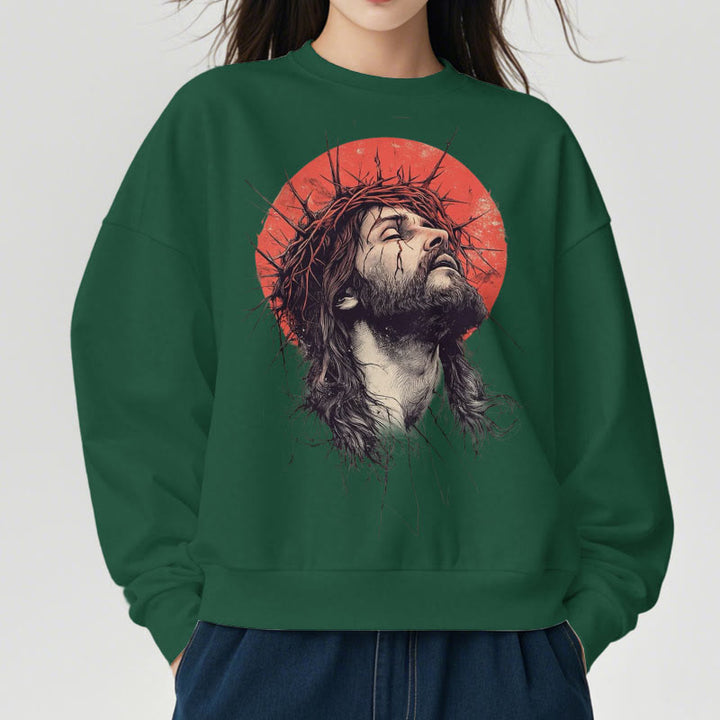 Christianartworkshop Klassisches, farbiges Sweatshirt mit Jesus-Dornenkrone, Fleece-Futter aus Polyester