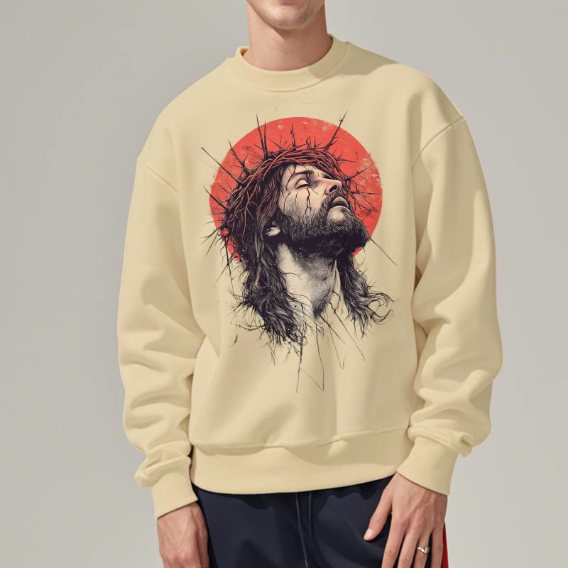Christianartworkshop Klassisches, farbiges Sweatshirt mit Jesus-Dornenkrone, Fleece-Futter aus Polyester