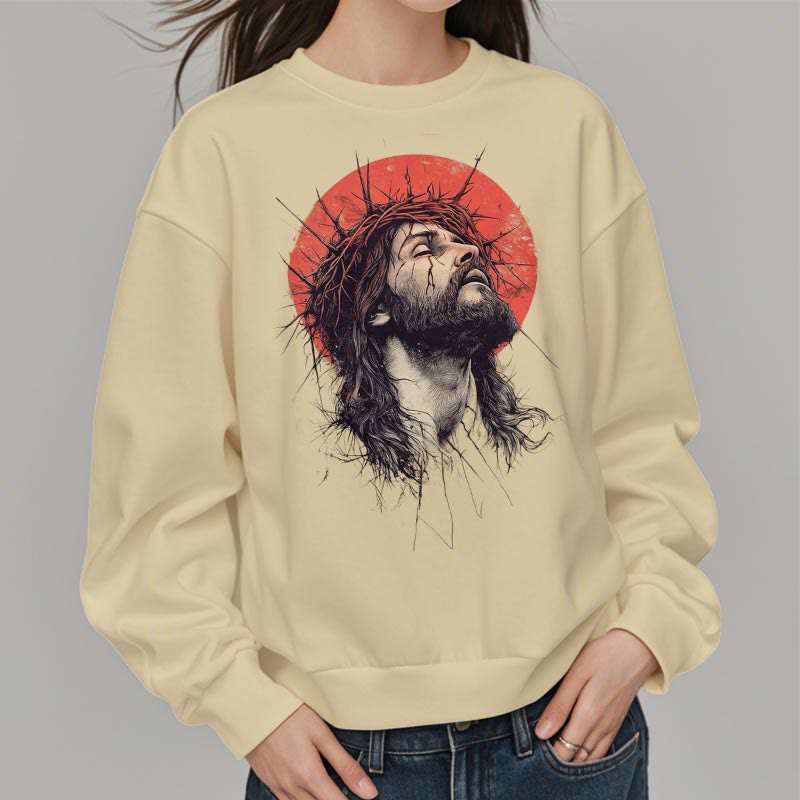 Christianartworkshop Klassisches, farbiges Sweatshirt mit Jesus-Dornenkrone, Fleece-Futter aus Polyester