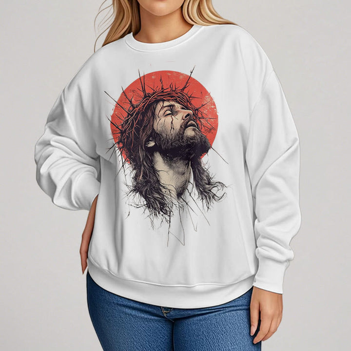 Christianartworkshop Klassisches, farbiges Sweatshirt mit Jesus-Dornenkrone, Fleece-Futter aus Polyester