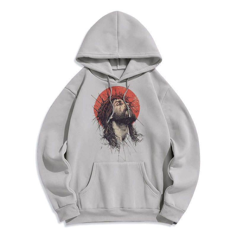 Christianartworkshop Kapuzenpullover aus Polyester mit Fleecefutter im klassischen farbigen Stil mit Jesus-Dornenkrone - Grau - 2XL - image 16