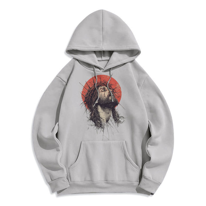 Christianartworkshop Kapuzenpullover aus Polyester mit Fleecefutter im klassischen farbigen Stil mit Jesus-Dornenkrone - Grau - 2XL - image 16
