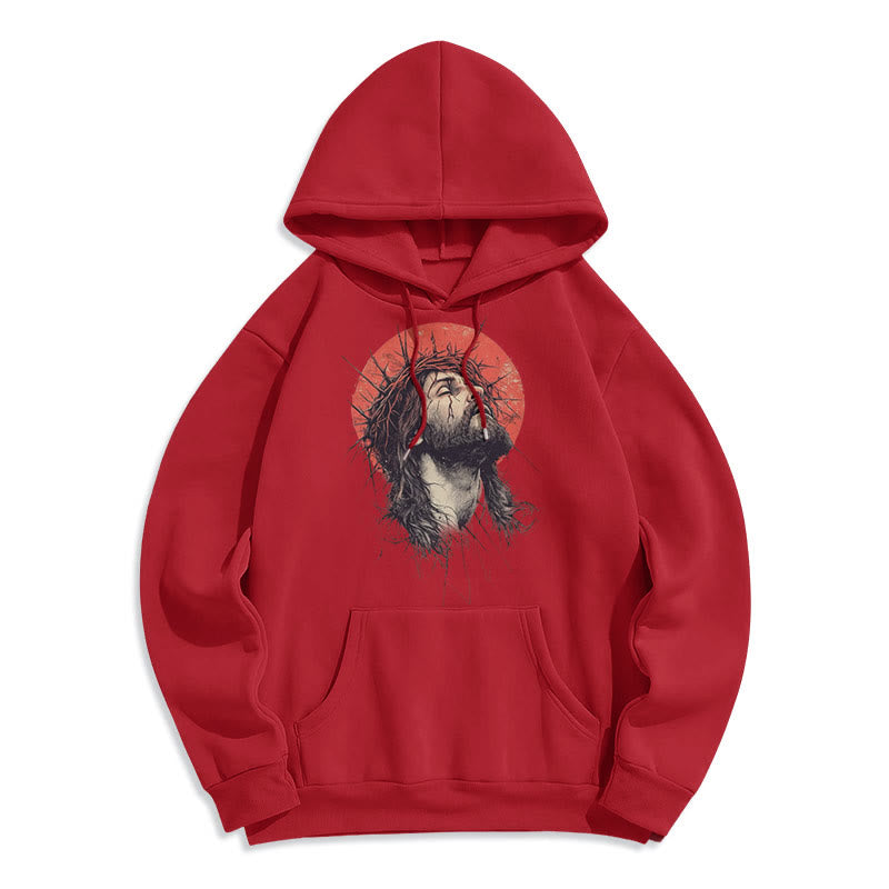 Christianartworkshop Kapuzenpullover aus Polyester mit Fleecefutter im klassischen farbigen Stil mit Jesus-Dornenkrone - Rot - 2XL - image 18