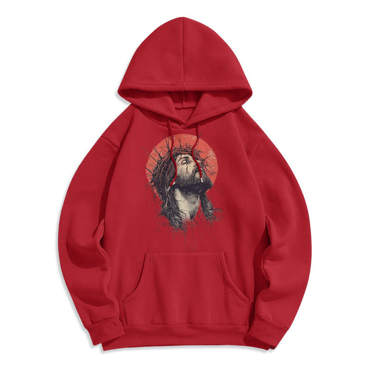 Christianartworkshop Kapuzenpullover aus Polyester mit Fleecefutter im klassischen farbigen Stil mit Jesus-Dornenkrone - Rot - 2XL - image 18