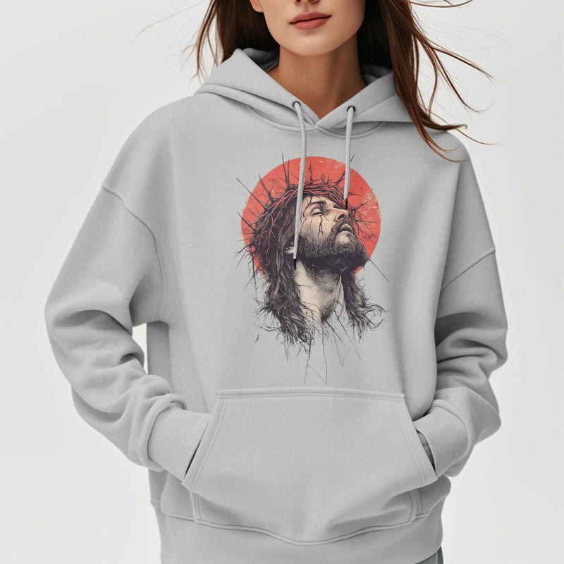 Christianartworkshop Kapuzenpullover aus Polyester mit Fleecefutter im klassischen farbigen Stil mit Jesus-Dornenkrone - image 17