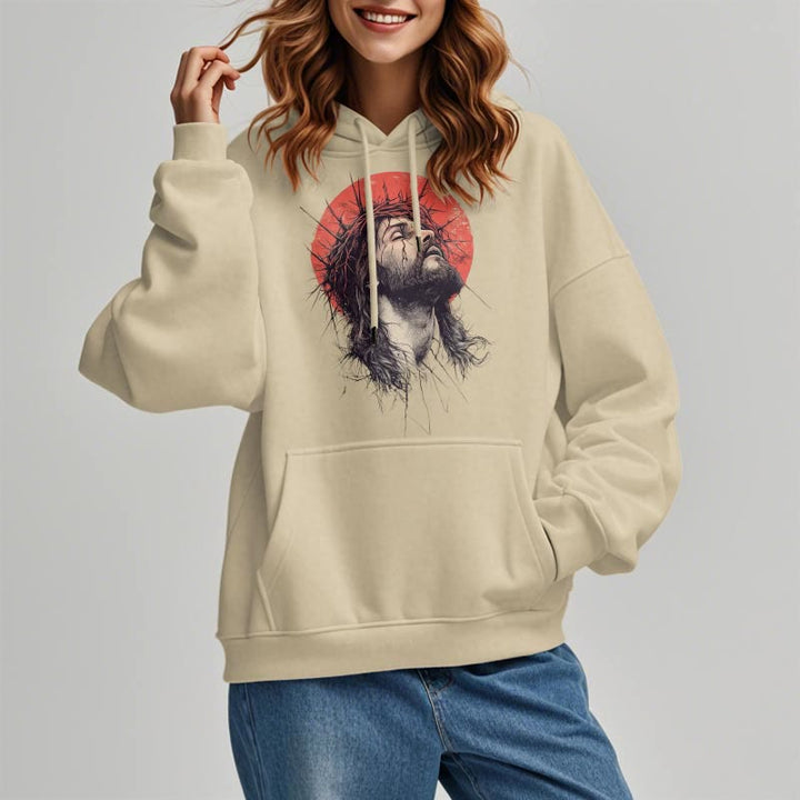 Christianartworkshop Kapuzenpullover aus Polyester mit Fleecefutter im klassischen farbigen Stil mit Jesus-Dornenkrone - image 9