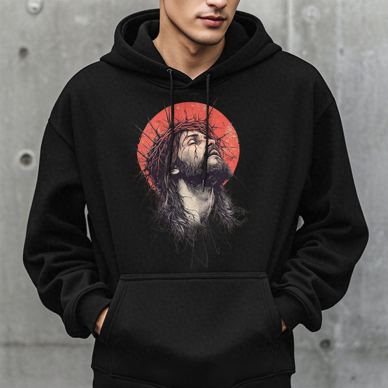 Christianartworkshop Kapuzenpullover aus Polyester mit Fleecefutter im klassischen farbigen Stil mit Jesus-Dornenkrone - image 7