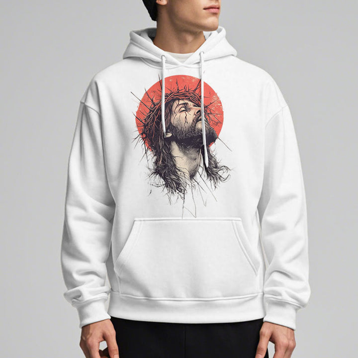 Christianartworkshop Kapuzenpullover aus Polyester mit Fleecefutter im klassischen farbigen Stil mit Jesus-Dornenkrone - image 5