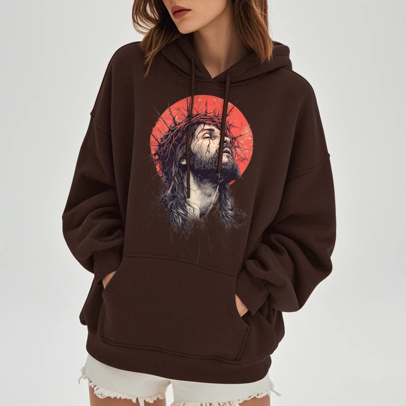 Christianartworkshop Kapuzenpullover aus Polyester mit Fleecefutter im klassischen farbigen Stil mit Jesus-Dornenkrone - image 11