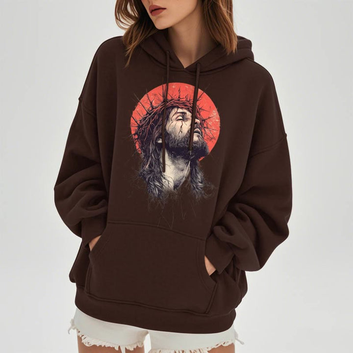 Christianartworkshop Kapuzenpullover aus Polyester mit Fleecefutter im klassischen farbigen Stil mit Jesus-Dornenkrone - image 11