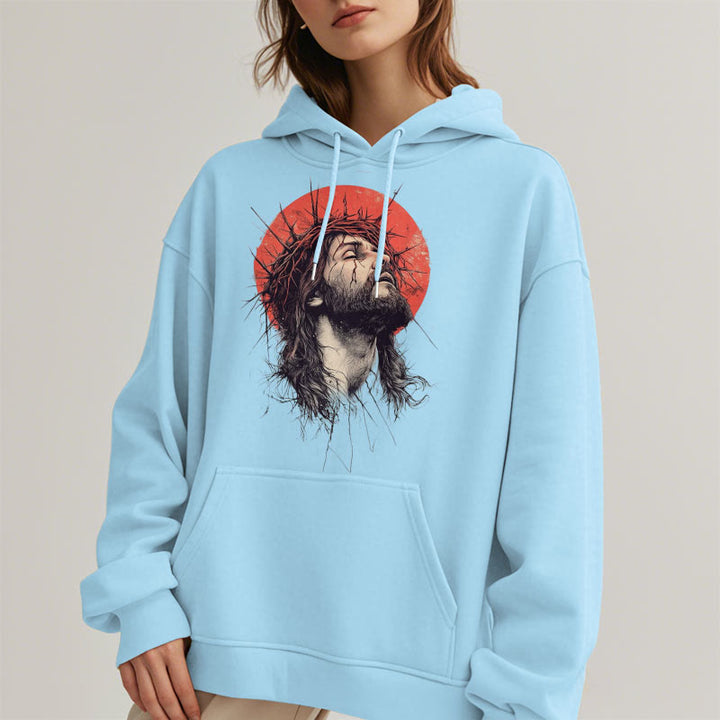 Christianartworkshop Kapuzenpullover aus Polyester mit Fleecefutter im klassischen farbigen Stil mit Jesus-Dornenkrone - image 15