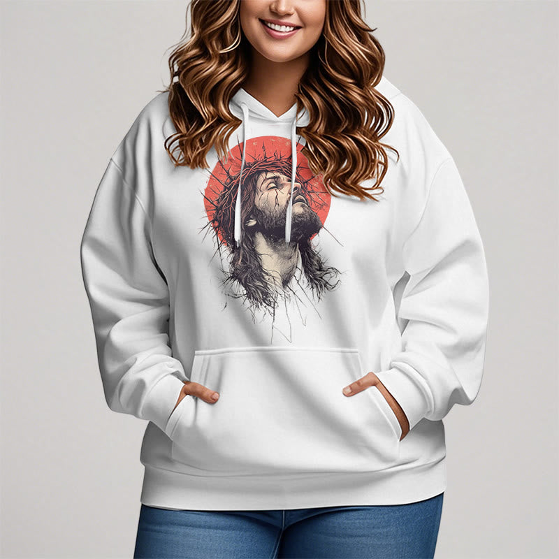 Christianartworkshop Kapuzenpullover aus Polyester mit Fleecefutter im klassischen farbigen Stil mit Jesus-Dornenkrone - image 4