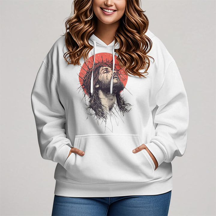 Christianartworkshop Kapuzenpullover aus Polyester mit Fleecefutter im klassischen farbigen Stil mit Jesus-Dornenkrone - image 4