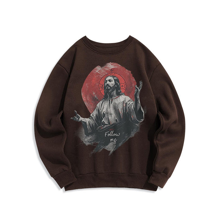 Christianartworkshop Klassischer Stil Jesus Halo Follow Me Polyester-Sweatshirt mit Fleecefutter - Braun - 2XL - image 10
