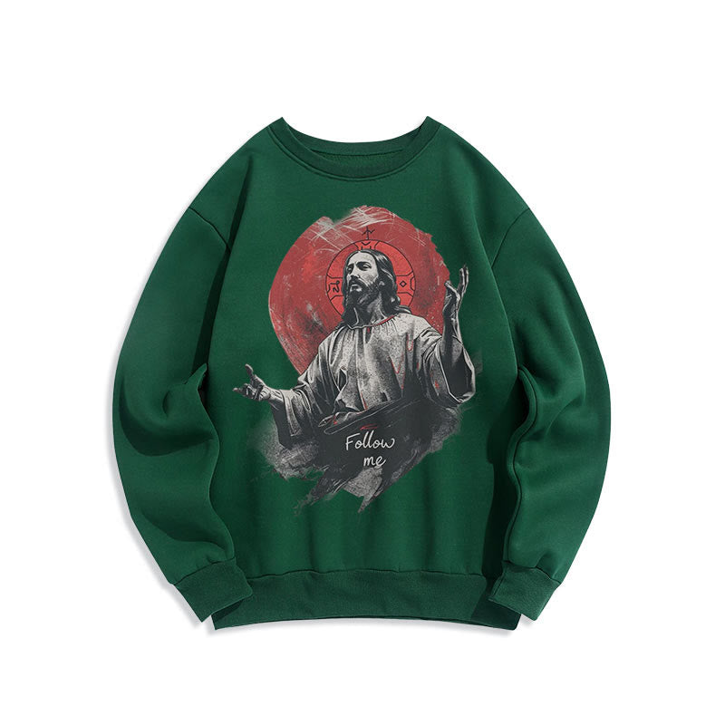 Christianartworkshop Klassischer Stil Jesus Halo Follow Me Polyester-Sweatshirt mit Fleecefutter