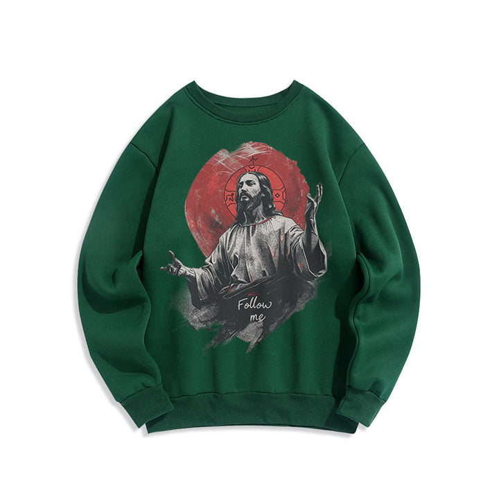 Christianartworkshop Klassischer Stil Jesus Halo Follow Me Polyester-Sweatshirt mit Fleecefutter