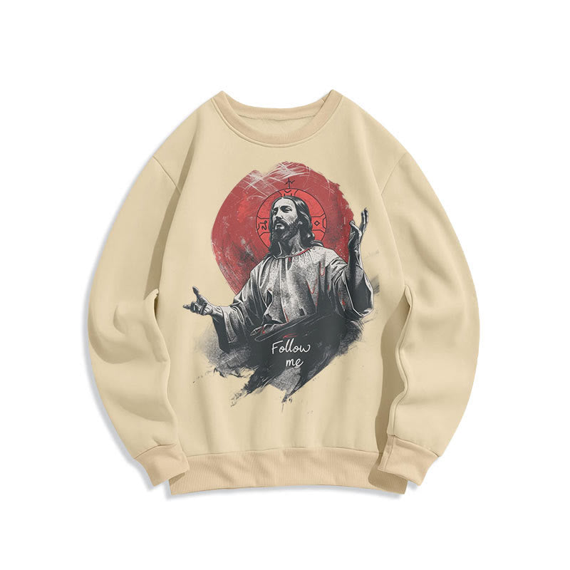 Christianartworkshop Klassischer Stil Jesus Halo Follow Me Polyester-Sweatshirt mit Fleecefutter