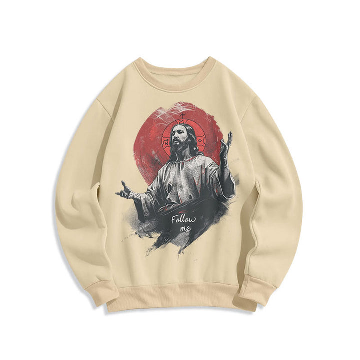 Christianartworkshop Klassischer Stil Jesus Halo Follow Me Polyester-Sweatshirt mit Fleecefutter