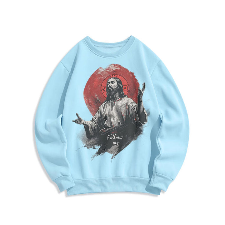 Christianartworkshop Klassischer Stil Jesus Halo Follow Me Polyester-Sweatshirt mit Fleecefutter