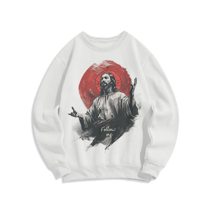 Christianartworkshop Klassischer Stil Jesus Halo Follow Me Polyester-Sweatshirt mit Fleecefutter - Weiß - 2XL - image 0